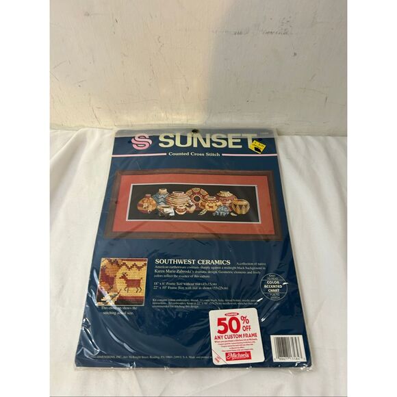 Sunset Southwestern Ceramics Counted Cross stitch new 18"x6" #13584 Rare - Picture 1 of 2